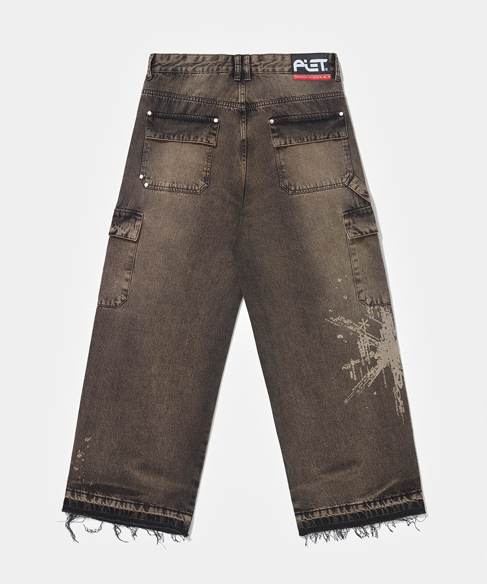 Distressed Denim Pants - Khaki