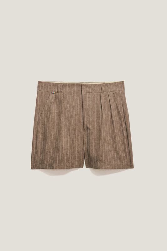 Bermuda Alfaiataria Dupla Prega - Risca de Giz Marrom Tobacco