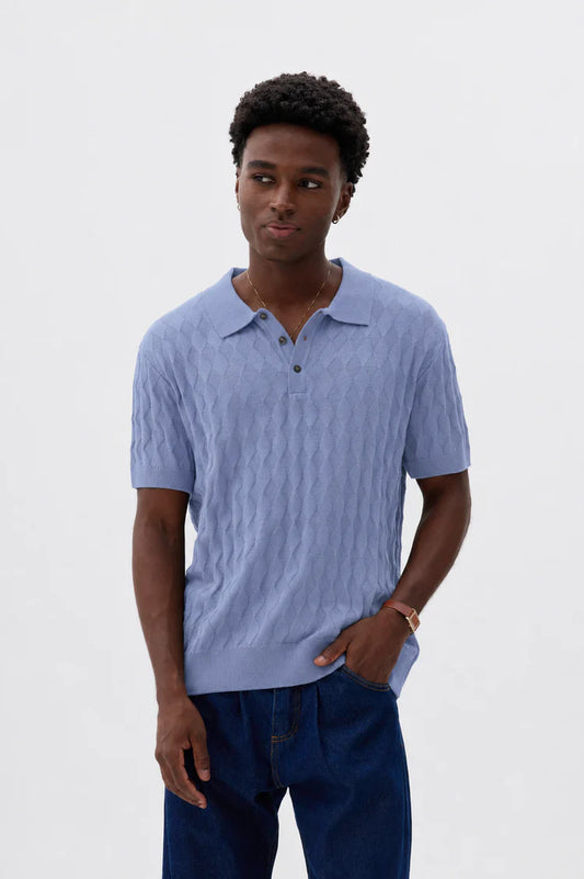 Polo Tricô Quadriculada As - Azul