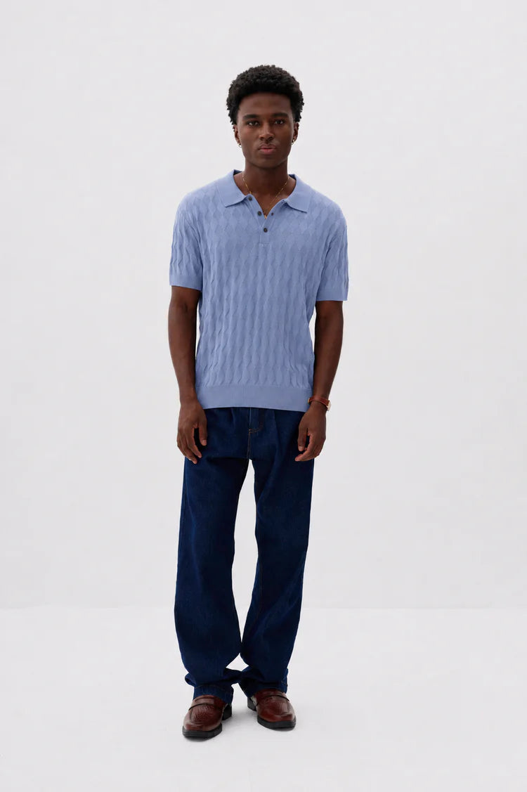 Polo Tricô Quadriculada As - Azul