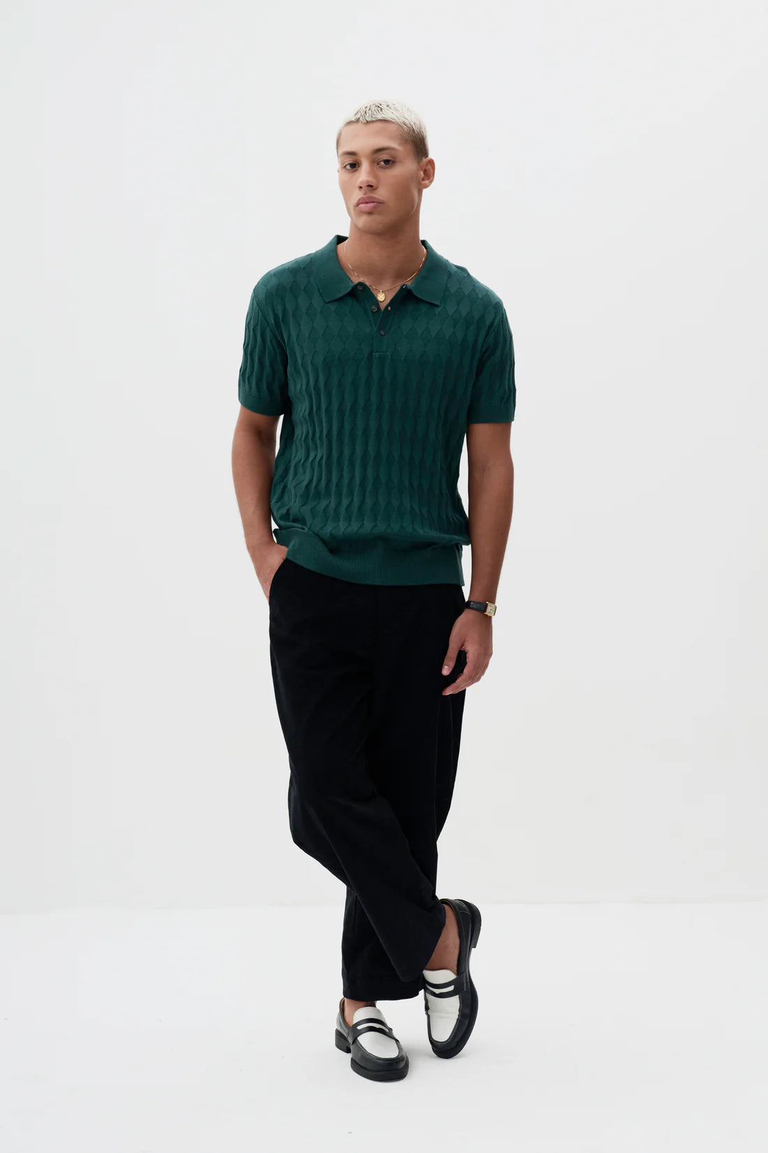 Polo Tricô Quadriculada As - Verde